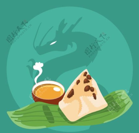 卡通端午节粽子与茶插图