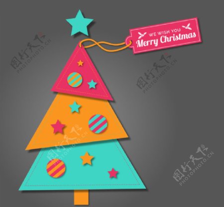 彩色三角圣诞树矢量素材