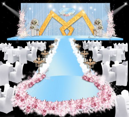 蓝色婚礼舞台效果图素材