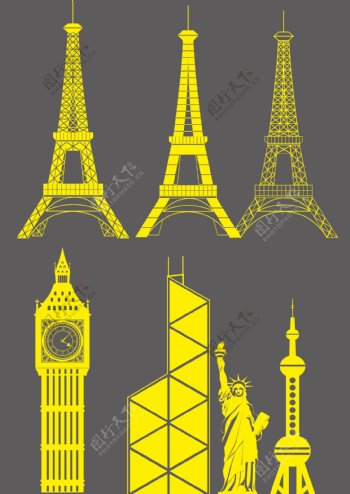 巴黎铁塔伦敦大本钟自由女神