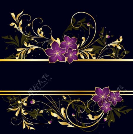 金色花纹紫色花朵