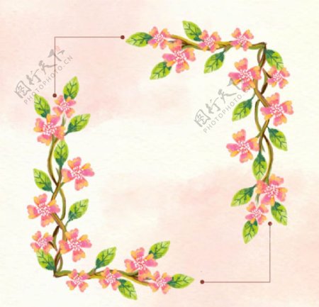 手绘水彩春季花卉框架
