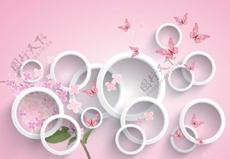3D立体圆圈粉色抽象花壁纸