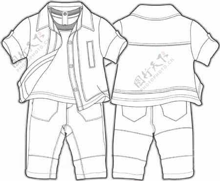 衣服套装婴儿服装设计线稿矢量素材