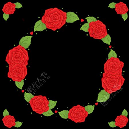 红色玫瑰圆形花边免抠png透明图层素材