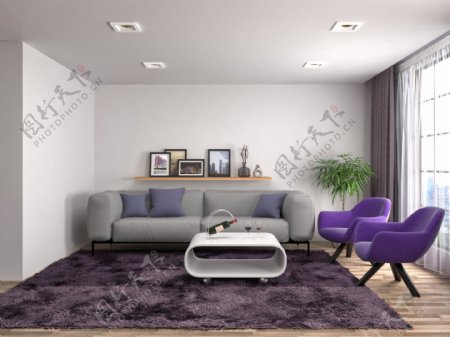现代时尚紫色淡雅客厅效果图图片