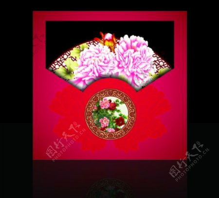 红色中式牡丹婚礼牌