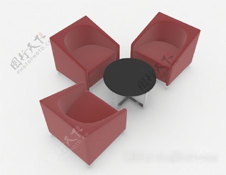 简约红色桌椅组合3d模型下载