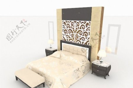现代型居家双人床3d模型下载