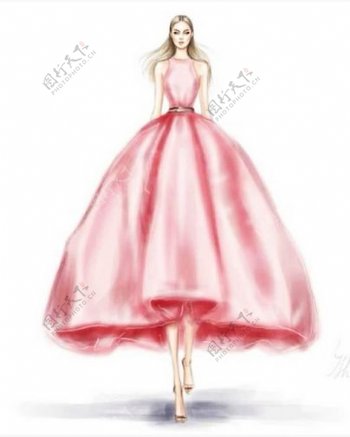 粉色时尚礼服设计图