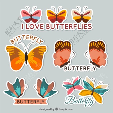 5款彩色蝴蝶标签矢量素材