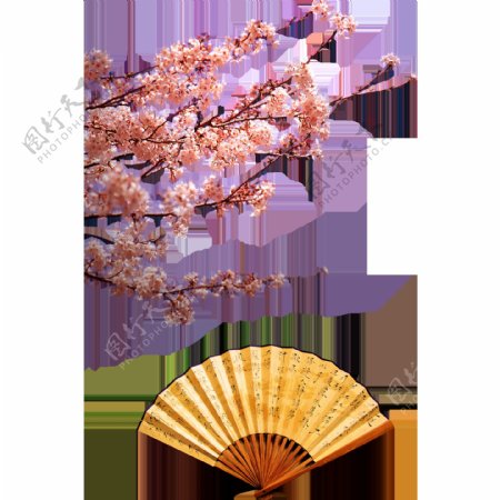 中国风水墨花朵扇子元素