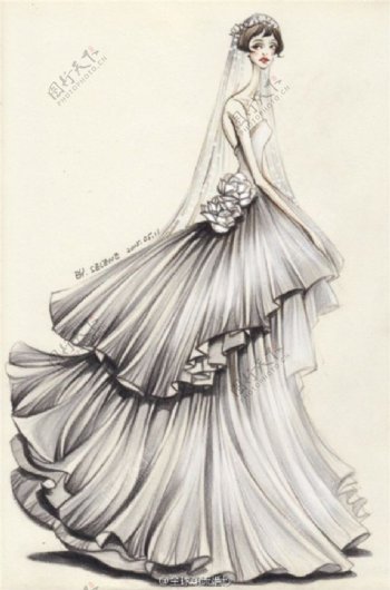 花朵长裙礼服设计图