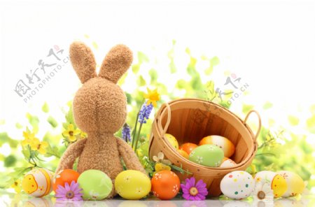 复活节彩蛋与兔子玩具图片