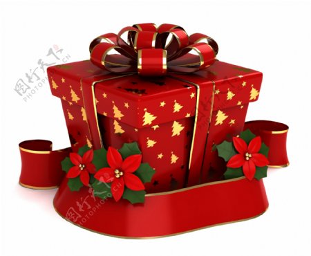 红色彩带和礼物盒图片