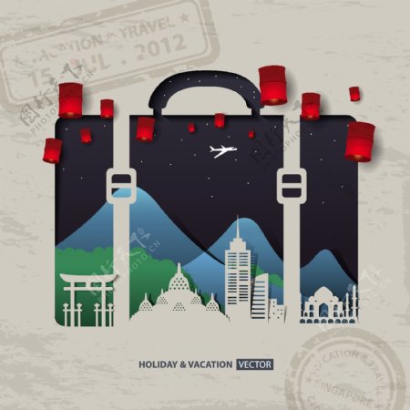 创意旅行箱旅行插画