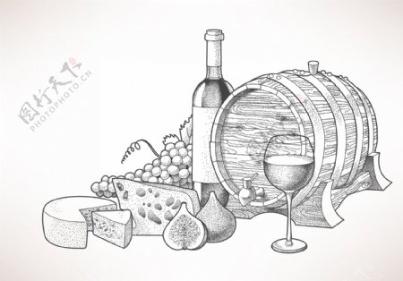 手绘美味的葡萄酒插画
