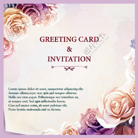 紫色边框玫瑰花婚庆卡片邀请函海报