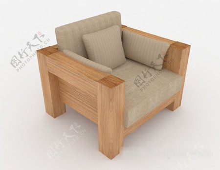 现代简约单人木质沙发3d模型下载