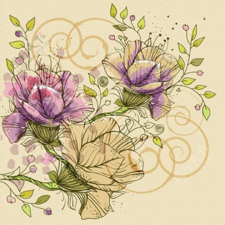 手绘彩色花朵背景图片