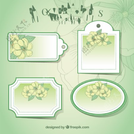 可爱的绿色调花卉装饰边框贴纸