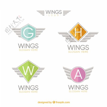 彩色翅膀形状标志logo矢量素材