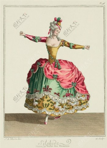 欧式古典花朵洛可可长裙设计图