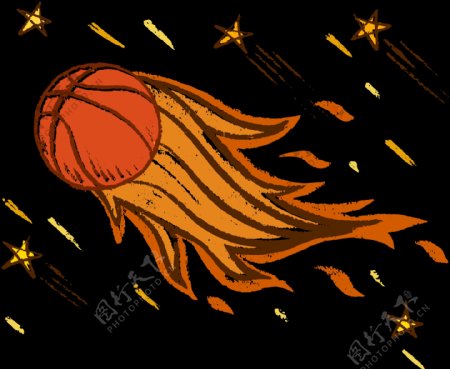 手绘篮球火焰插图免抠png透明图层素材