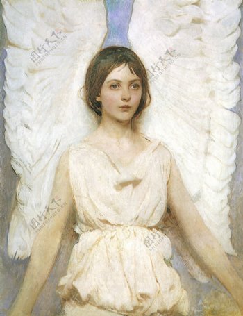 天使女孩油画图片