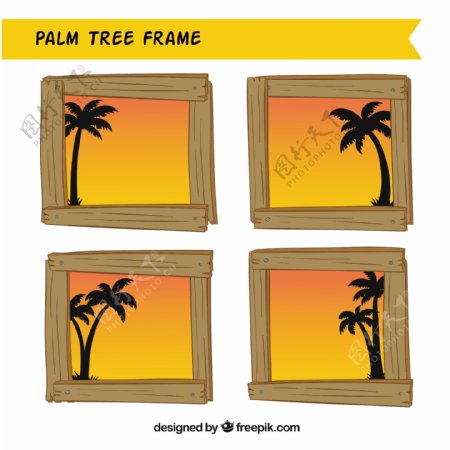 木边框棕榈树装饰背景矢量设计素材
