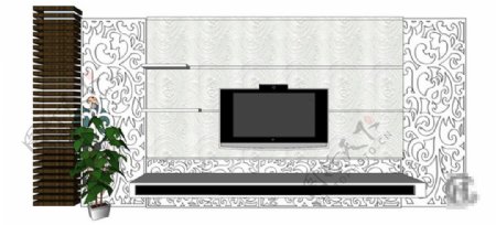 大气欧式花纹电视背景墙skp模型