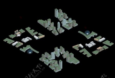 MAX现代创意字母建筑群3D模型图