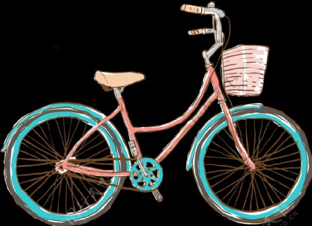 手绘彩色自行车插画免抠png透明图层素材