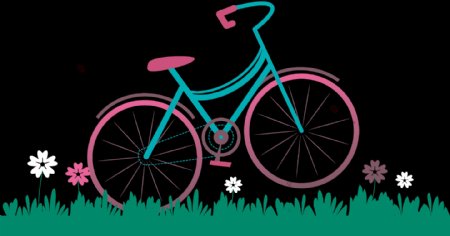 草地上的自行车插画免抠png透明图层素材