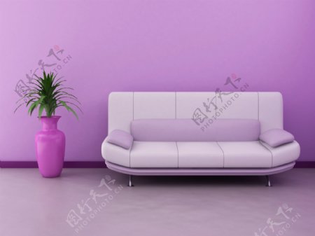 现代紫色时尚客厅效果图图片素材