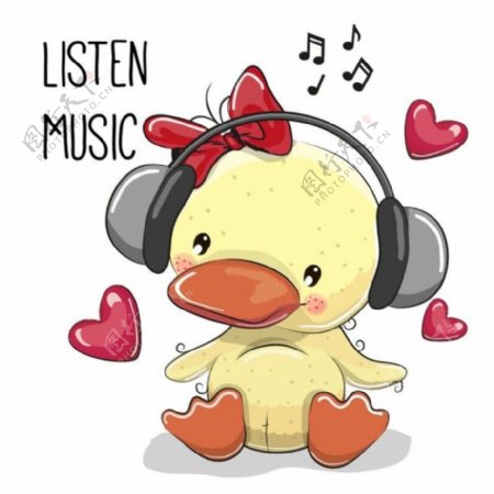 听音乐的小鸭图片