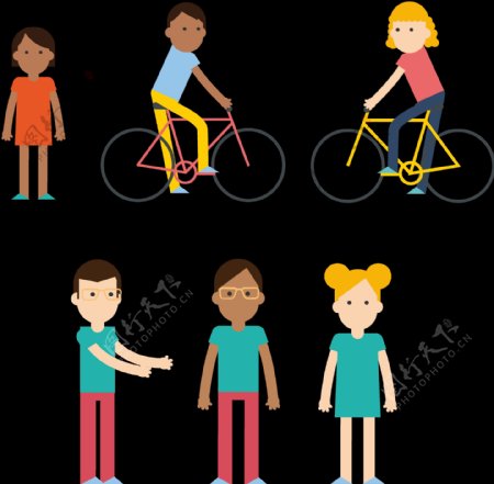 卡通人物自行车插画免抠png透明图层素材