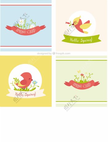 鲜花和小鸟的快乐卡片