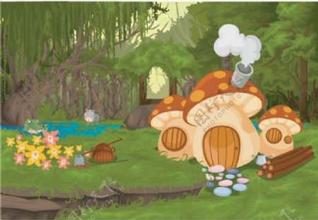 幻想童话世界卡通蘑菇房子图片