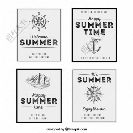 复古风格航海元素夏季卡片