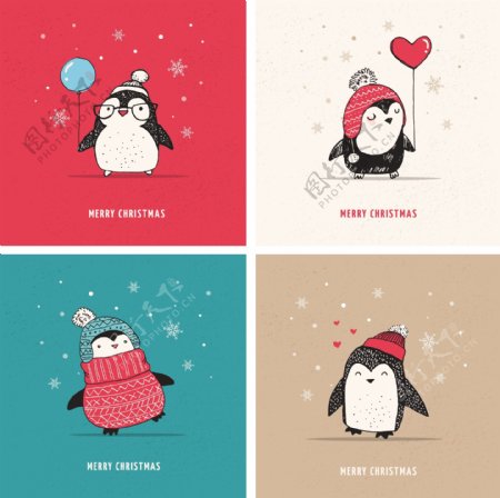 四款冬天里的企鹅矢量素材