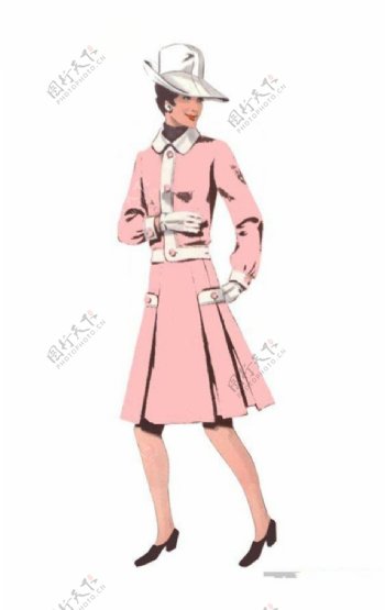 欧洲粉色女款套装设计图