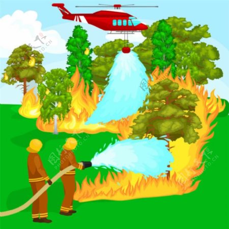 飞机和消防员灭火图片