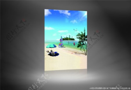 夏日海边沙滩风景影楼摄影背景图片