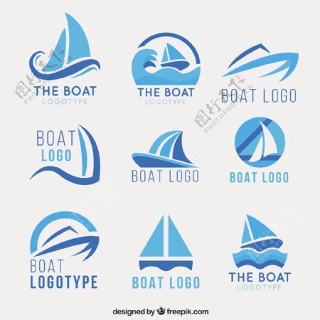 蓝色创意抽象帆船图标标志