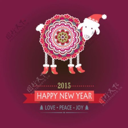 2015新年贺卡与花羊矢量素材