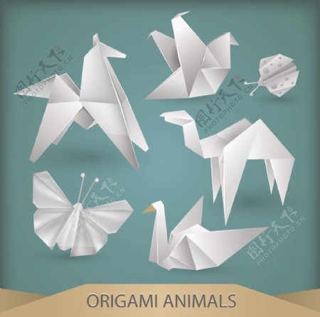 白色折纸多种动物形象矢量素材