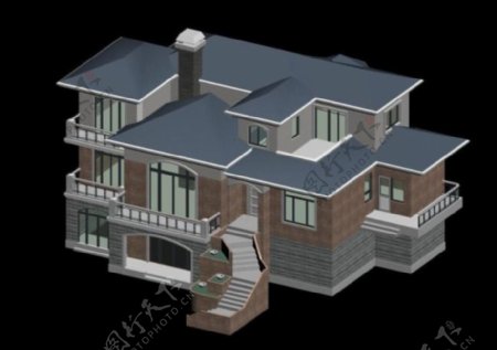 MAX独栋豪华别墅3D模型设计