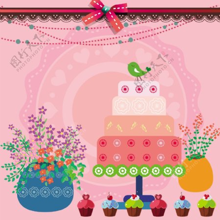 甜美粉色生日蛋糕