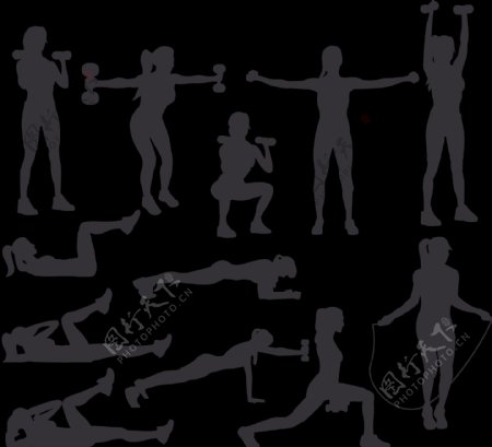 健身运动女性剪影免抠png透明图层素材